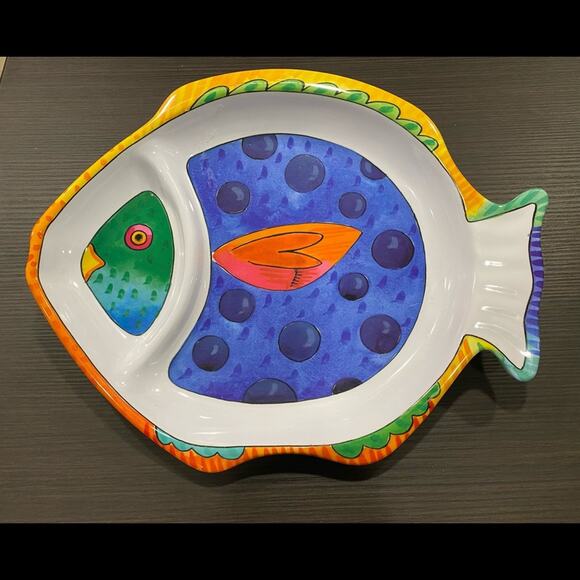 Bright Colorful Tropical Fish Plastic Chip & Dip Platter Server 12.5”x16” - Picture 1 of 2